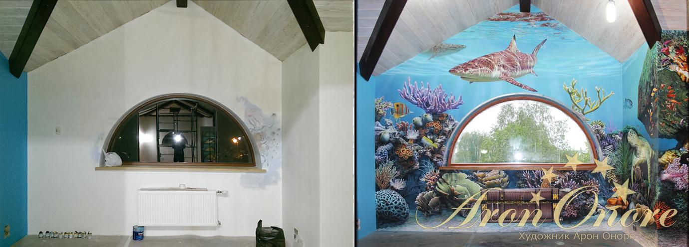 Роспись на стене в морском стиле «Подводный мир»