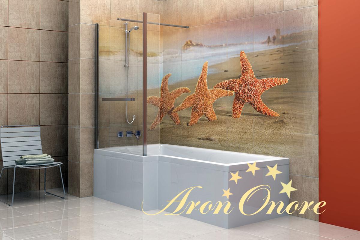 Морские звезды на песчаном берегу – фото в ванной комнате