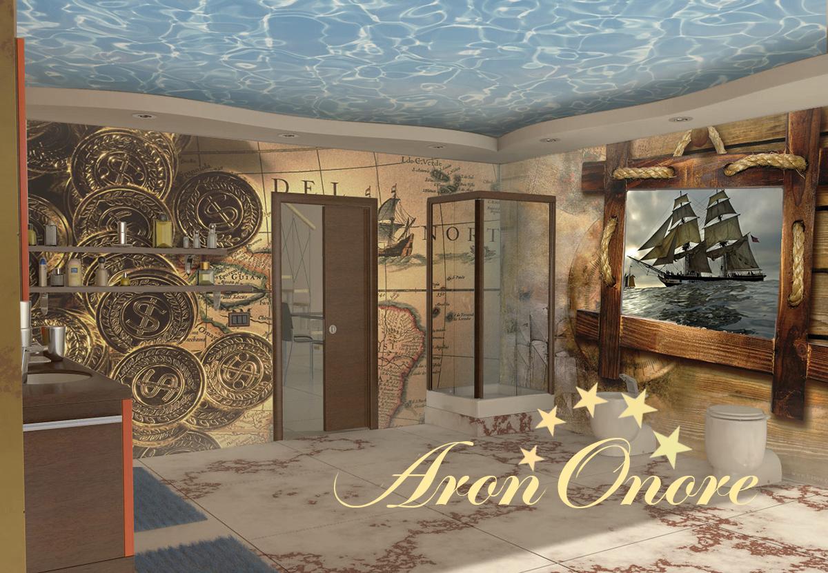 Рисунок на стене: пираты Карибского моря – ванная комната