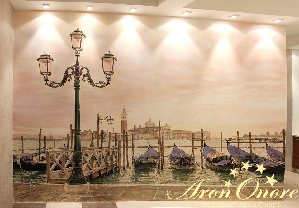 Роспись стен интерьера кухни «Причал Венеции»