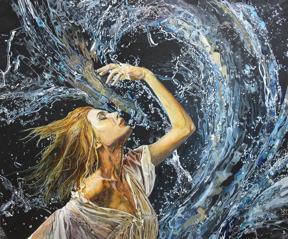 картина девушка брызги воды
