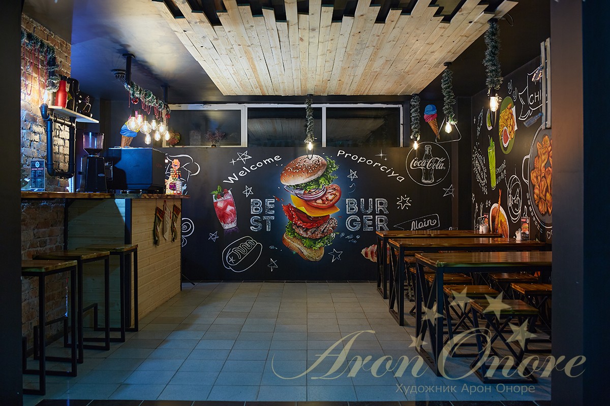 Роспись стен в кафе, художник Арон Оноре