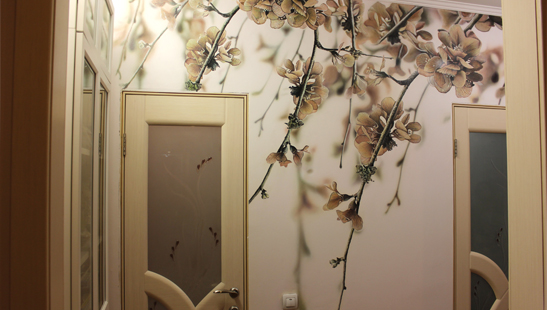 Роспись стен в коридоре цветы вишни