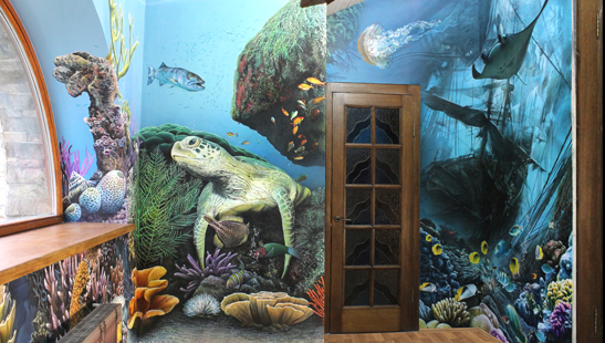 Рисунок на стене подводный мир черепаха