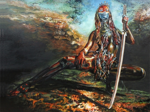 Картина для интерьера девушка с мечом