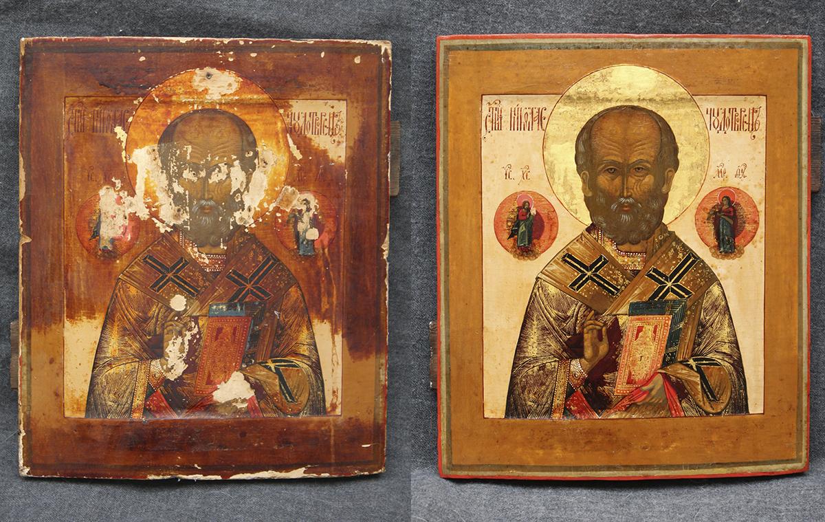 Икона Святого Николая  до и после реставрации