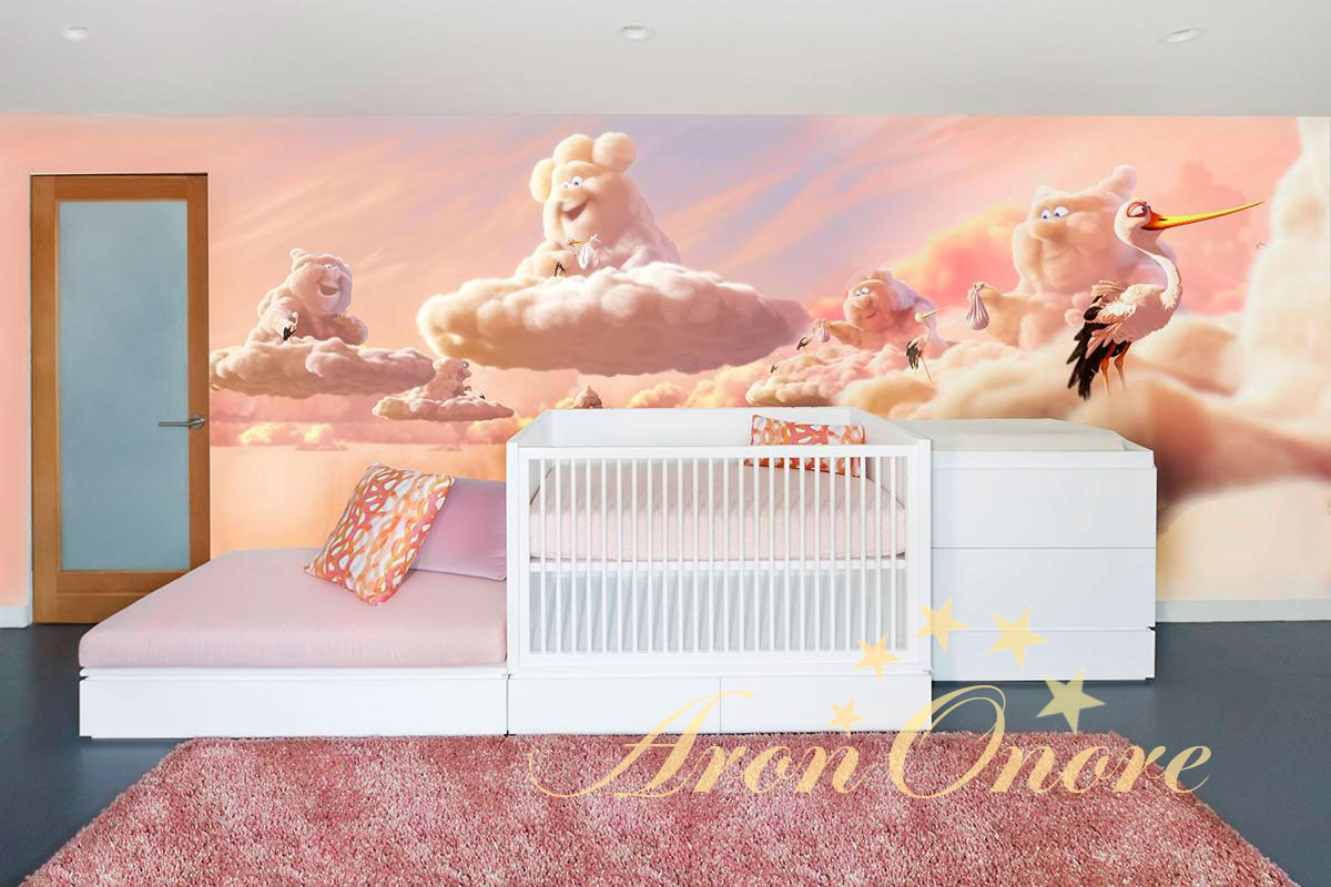 Рисунок на стене в детской комнате – сказочные облака