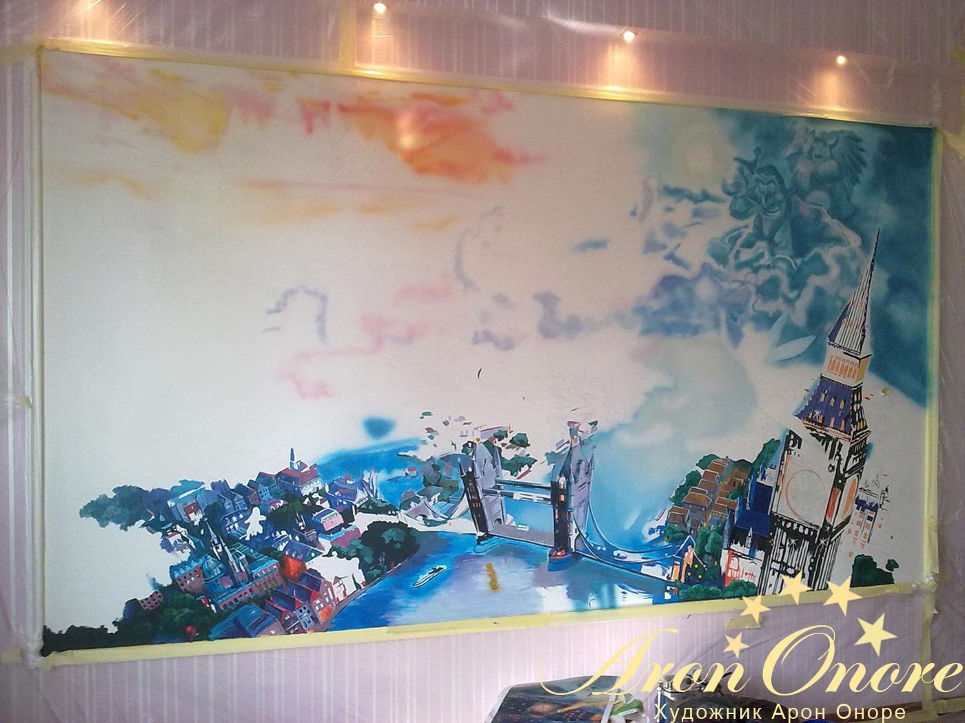 Рисунок Питер Пен – начало создания художественной росписи на стене в детской