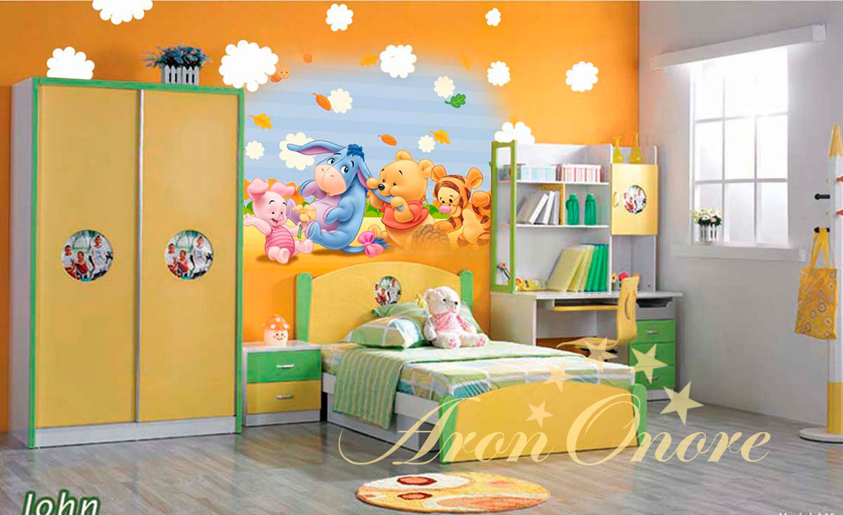 Вини пух и его друзья - интерьер детской комнаты оформлен с помощью росписи стен
