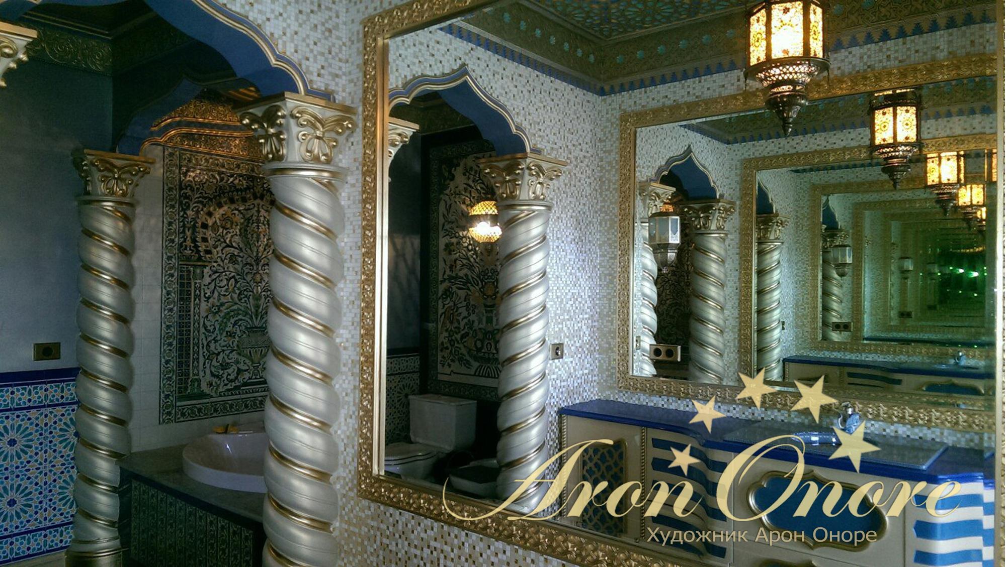 Декор и золочение архитектырных элементов в ванной от студии Арона Оноре в Москве