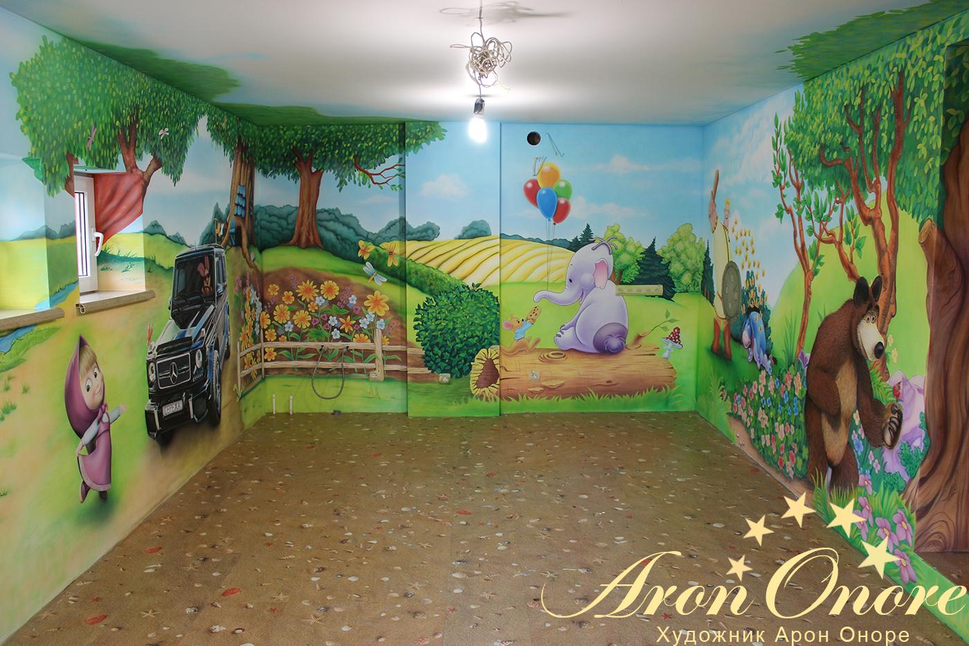 Готовый рисунок на стене в детской комнате – известные сказочные и мультяшные персонажи