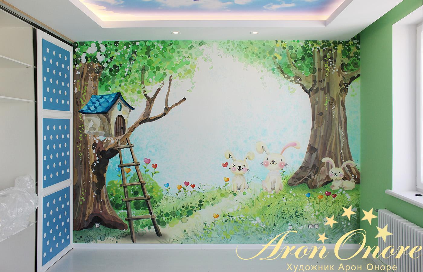 Сказочный лес – роспись стен в детской комнате