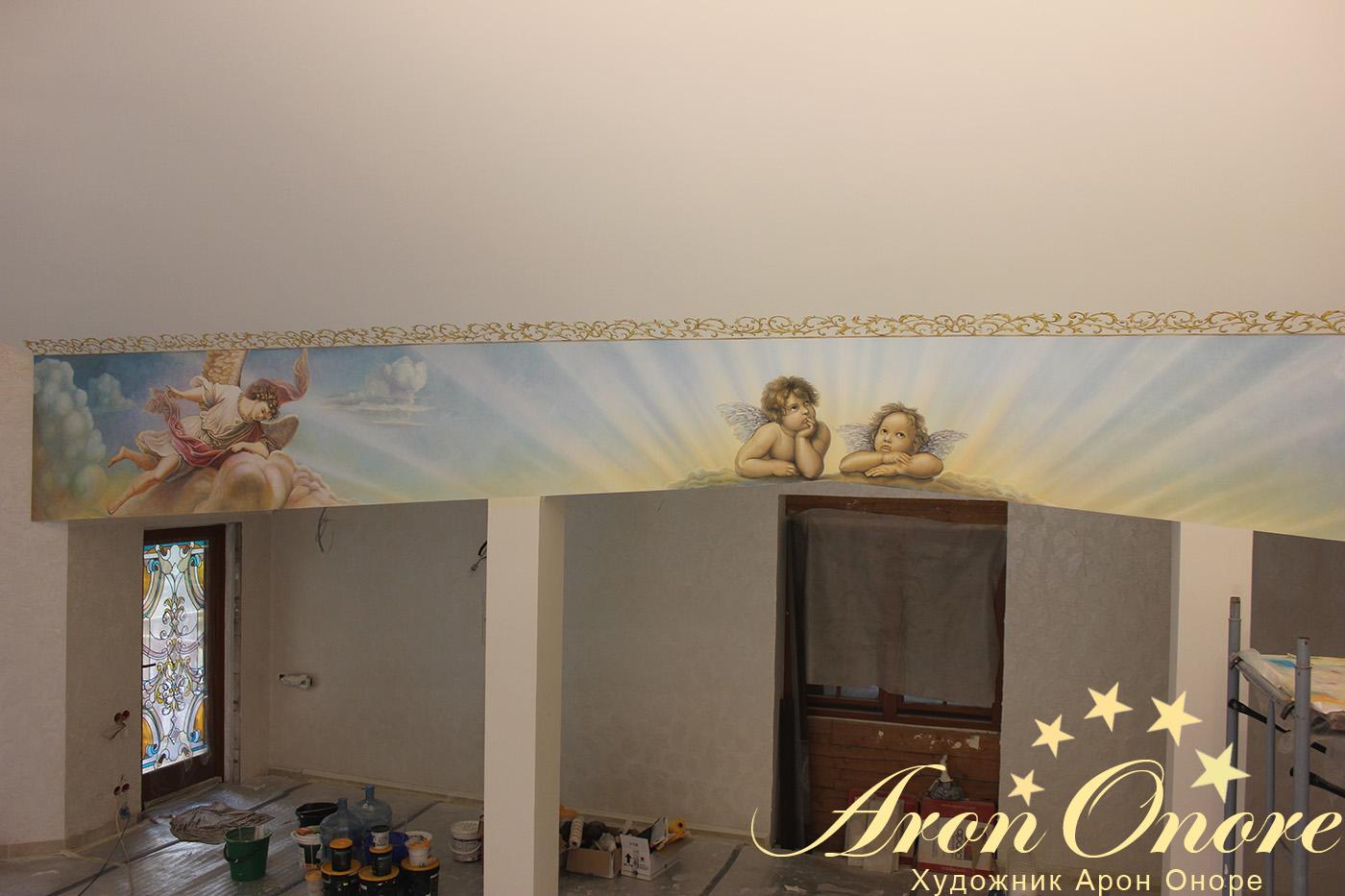 Готовый рисунок ангелы на небе, ангелы небесные роспись стен в квартире в Москве