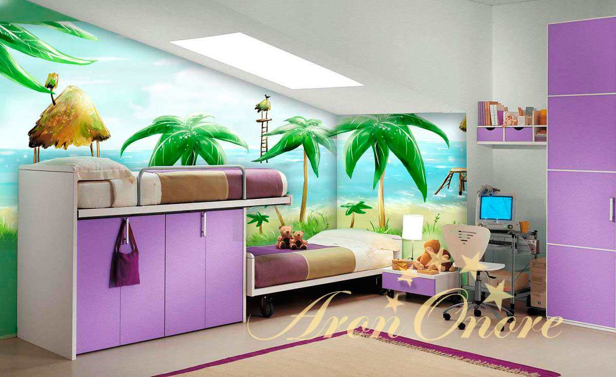 Идея росписи детской комнаты – море и пальмы