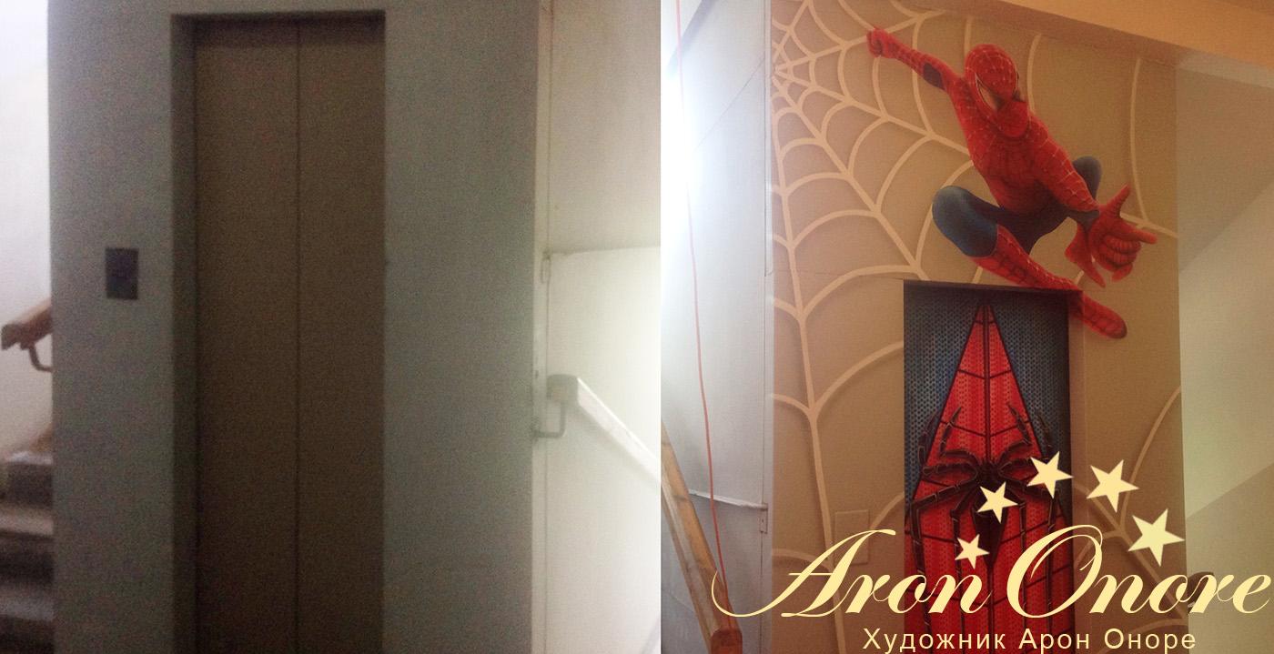 Рисунок на лифте - Spider man