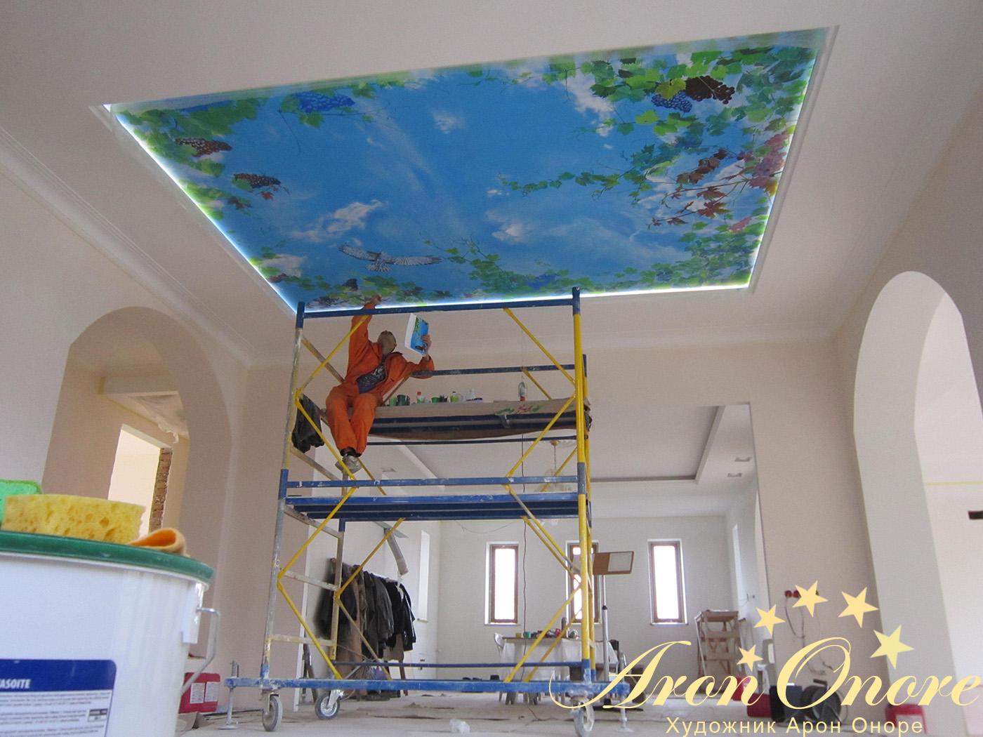 Художественная роспись потолка в Подмосковье в частном доме